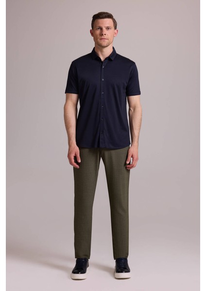 Erkek Lacivert Merserize Kısa Kol Gömlek modelleri