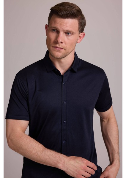 Erkek Lacivert Merserize Kısa Kol Gömlek indirimleri