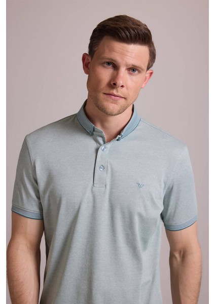 Erkek Yeşil Regular Fit Merserize Polo Yaka T-Shirt