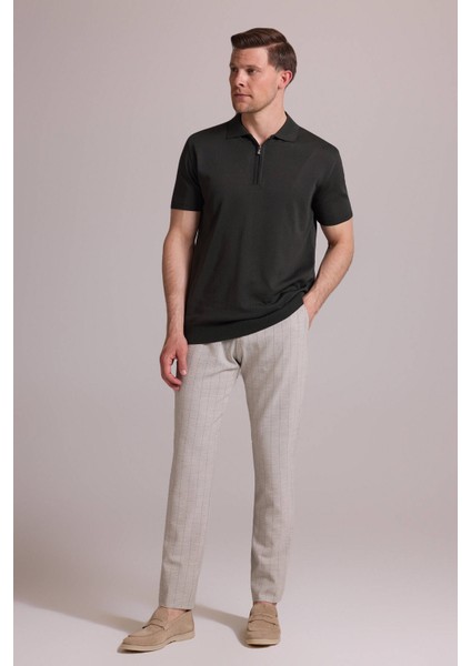 Erkek Yeşil Regular Fit Polo Yaka Fermuarlı Triko Tişört fırsatları