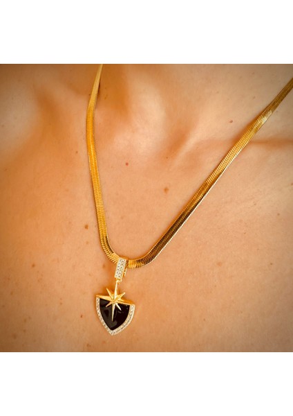 Çelik Italyan Zincir Siyah Kolye