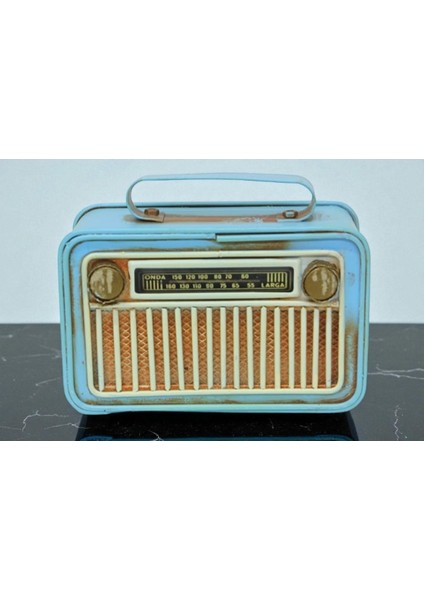 Mini Dekoratif Metal Nostaljik Radyo Modeli Mavi Vip