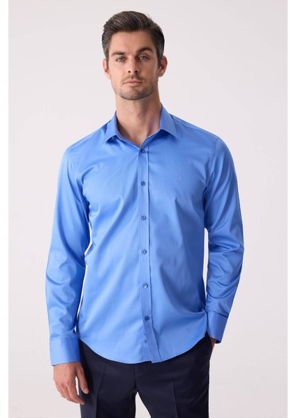 Erkek Parlament Slim Fit Saten Gömlek