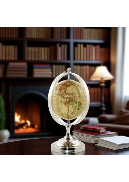 Vintage Tasarımlı Antik Görünümlü Masaüstü Dünya Küresi Vip 34 cm