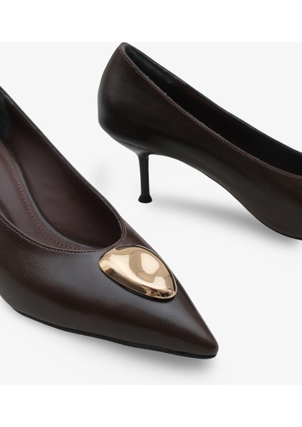 Kadın Sivri Burun Gold Tokalı Günlük Topuklu Stiletto Peris Kahve modelleri