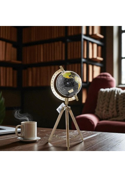 KuzeyTacı Vintage Tripod Ayaklı Aydınlatmalı Dünya Küresi – Metal Gövdeli Dekoratif Glob Vip 33 cm