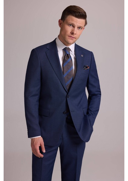 Erkek Lacivert Regular Fit Mono Yaka Yünlü Takım Elbise fiyatları