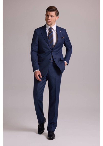 Erkek Lacivert Regular Fit Mono Yaka Yünlü Takım Elbise modelleri