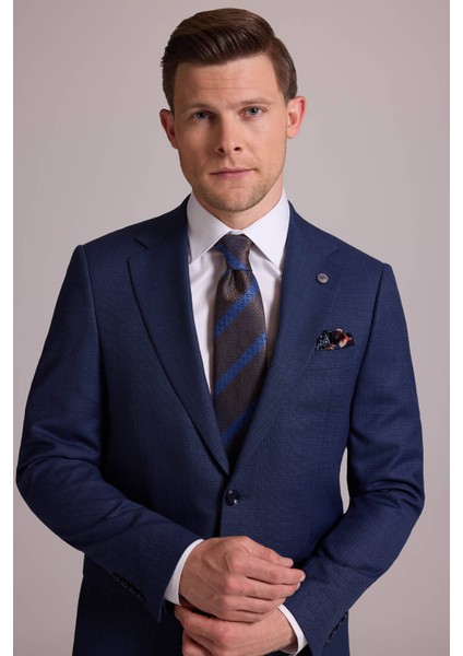 Erkek Lacivert Regular Fit Mono Yaka Yünlü Takım Elbise indirimleri