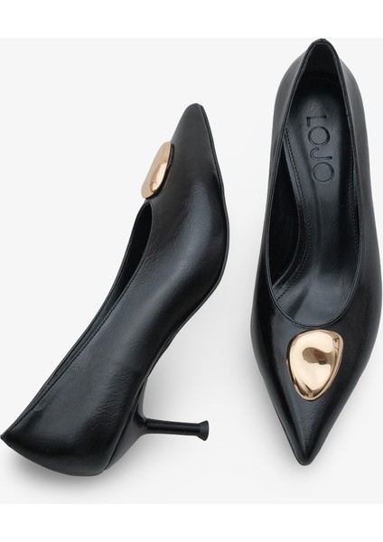 Kadın Sivri Burun Gold Tokalı Günlük Topuklu Stiletto Peris Siyah fiyatları