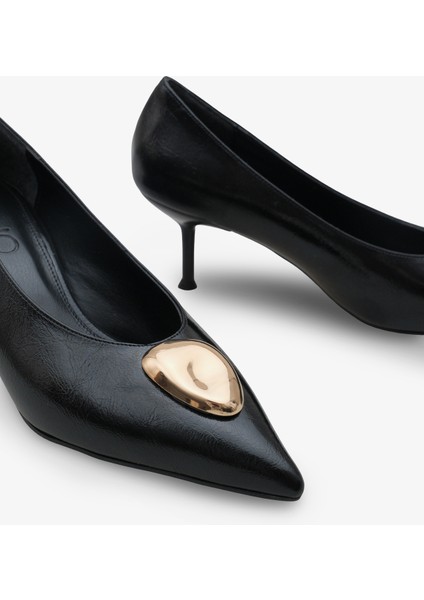 Kadın Sivri Burun Gold Tokalı Günlük Topuklu Stiletto Peris Siyah modelleri