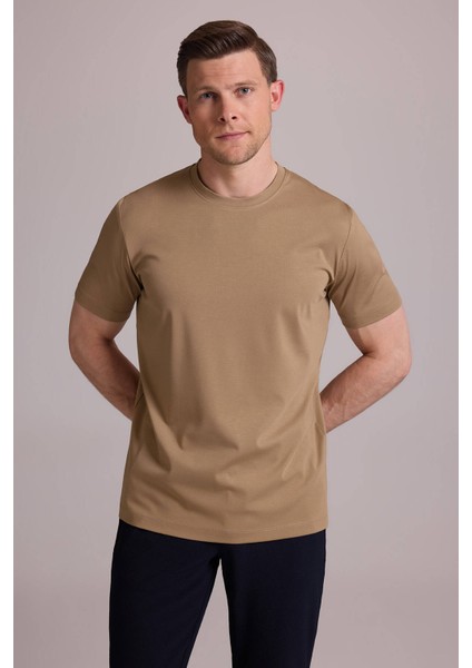 Erkek Vizon Regular Fit Bisiklet Yaka T-Shirt indirimleri