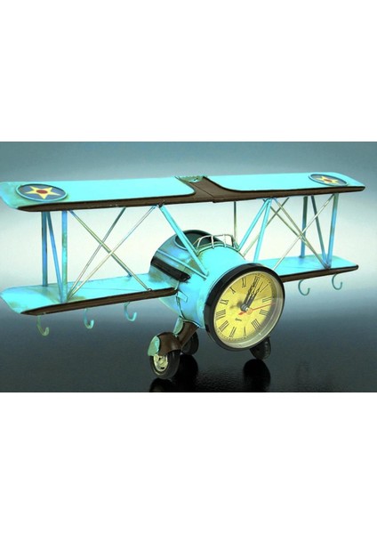 Retro Saat Tasarımlı Metal Maket Uçak Dekoratif Vip