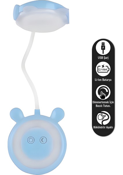 Şarjlı Dokunmatik LED Masa Lambası – 3 Kademeli Işık Renk Seçeneği (3000K/4500K/6500K), Ayarlanabilir Parlaklık Dimmer, 1200 Mah Batarya, USB Type-C Şarj, Taşınabilir Okuma ve Çalışma Işığı