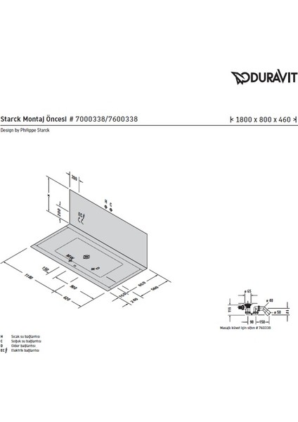 Küvet Starck Masajlı Hava Sistemli 180X80 ( Panel ve Sifon Dahil )