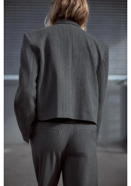 Allbucks Zara, Ince Çizgili Vatkalı Crop Blazer Ceket ABZRA1112 indirimleri