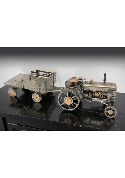 Dekoratif Römorklu Traktör Maketi – Vintage Metal Tasarım Vip