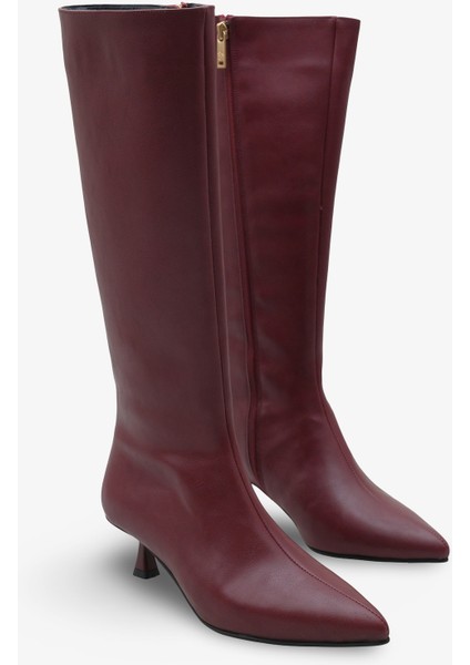 Kadın Sivri Burun Yandan Fermuarlı Topuklu Günlük Çizme Zery Bordo