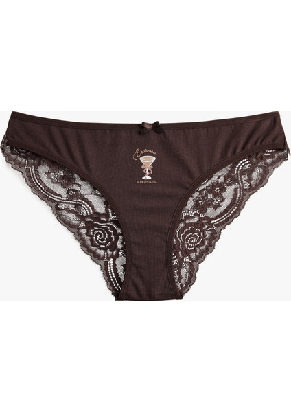 Rahat Kalıp Arkası Dantelli Baskılı Brazilian Külot