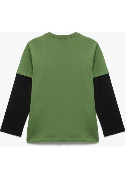 Pamuklu Uzun Kollu Bisiklet Yaka Baskılı Tişört fiyatları