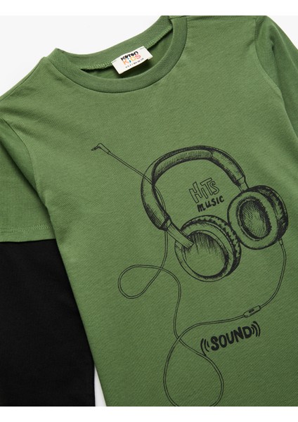 Pamuklu Uzun Kollu Bisiklet Yaka Baskılı Tişört modelleri