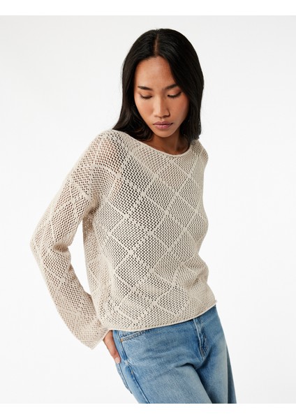 Kayık Yaka Uzun Kollu Triko Ajurlu Kazak fiyatları