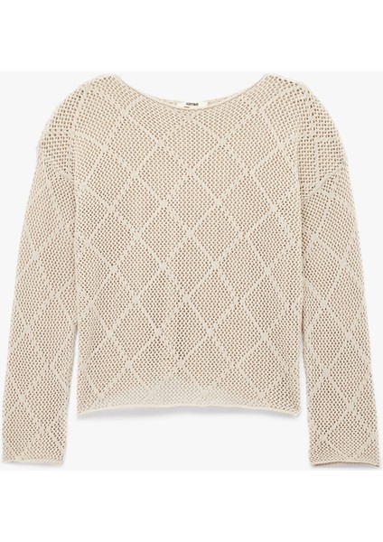 Kayık Yaka Uzun Kollu Triko Ajurlu Kazak modelleri