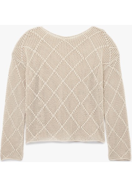 Kayık Yaka Uzun Kollu Triko Ajurlu Kazak fırsatları