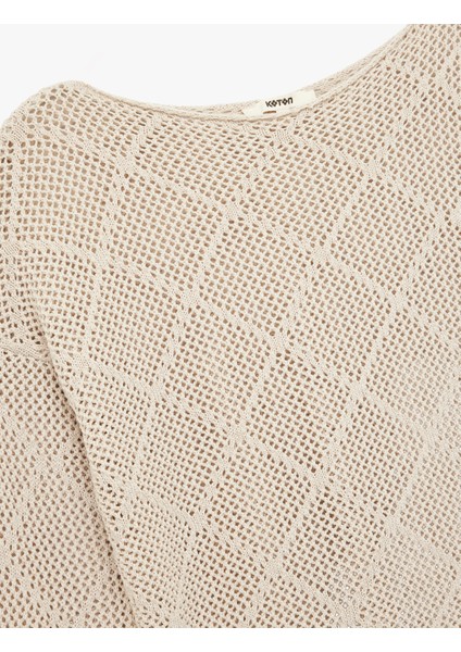 Kayık Yaka Uzun Kollu Triko Ajurlu Kazak indirimleri