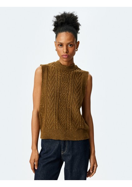 Saç Örgü Desenli Hafif Dik Yaka Süveter modelleri