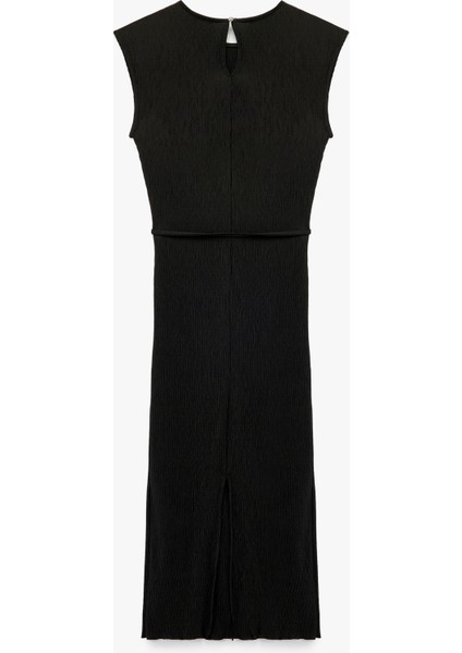 Bisiklet Yaka Bağlama Detaylı Kolsuz Midi Boy Piliseli Kalem Elbise fiyatları