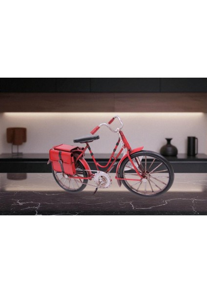 Dekoratif Metal Kırmızı Bisiklet Çantalı Nostaljik Tasarım Vip