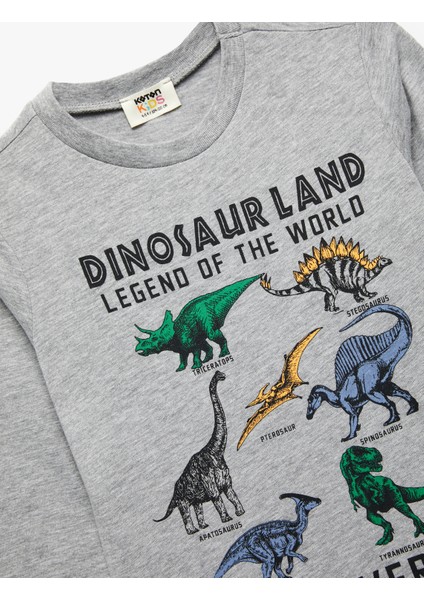 Dinozor Baskılı Uzun Kollu Bisiklet Yaka Tişört modelleri