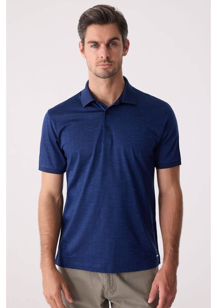 Erkek Lacivert Regular Fit Merserize Polo Yaka Tişört