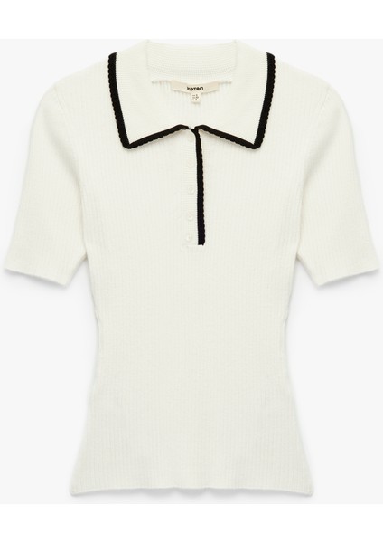 Renk Kontrast Detaylı Kısa Kollu Polo Yaka Triko Kazak