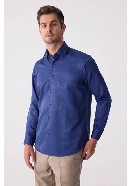 Erkek Lacivert Regular Fit Uzun Kol Pamuk Gömlek fiyatları