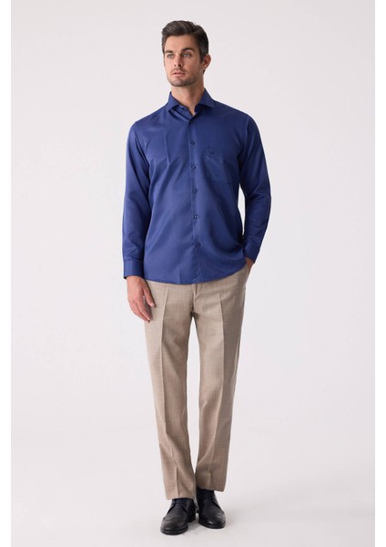 Erkek Lacivert Regular Fit Uzun Kol Pamuk Gömlek modelleri