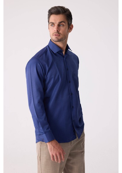 Erkek Lacivert Regular Fit Uzun Kol Pamuk Gömlek fırsatları
