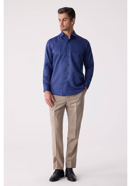 Erkek Lacivert Regular Fit Uzun Kol Pamuk Gömlek indirimleri