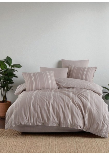 Naturel Pamuklu Çift Kişilik Nevresim Takımı ( 4 Yastık Kılıfı, 2 Yastık Düğmeli)