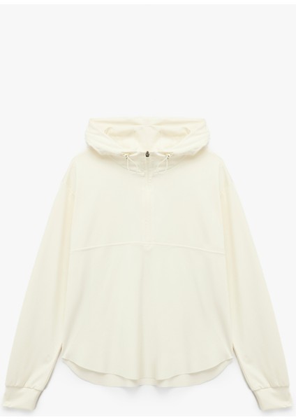 Yarım Fermuarlı Kapüşonlu Oversize Spor Sweatshirt