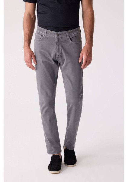 Erkek Koyu Gri Slim Fit Üst Cep Kanvas Pantolon