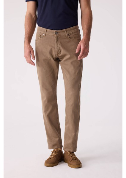 Erkek Camel Slim Fit Üst Cep Kanvas Pantolon