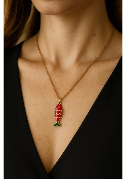 Çelik Kırmızı Balık Kolye