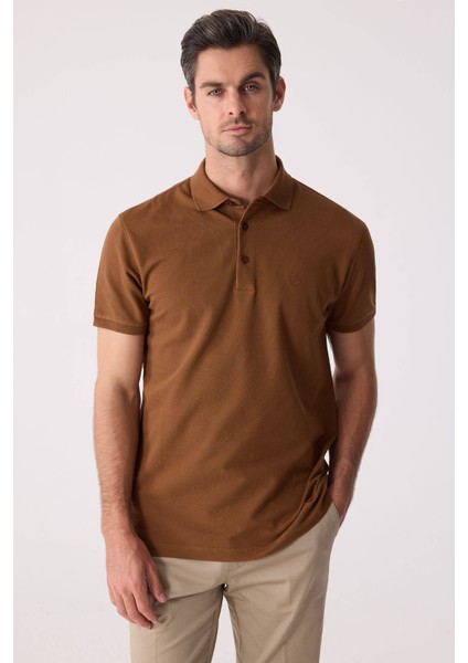 Erkek Kiremit Polo Yaka %100 Pamuk Tişört