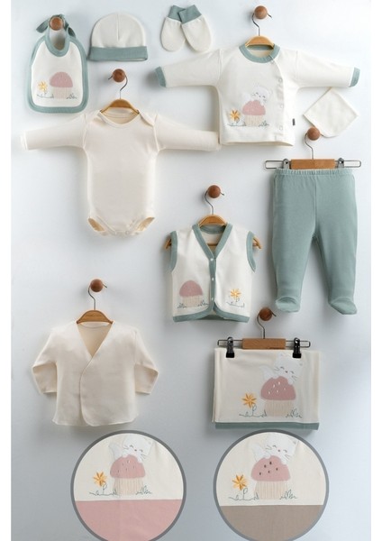 Gaye Kız Bebek Çiçek Nakışlı 10 Lu Haztane Çıkış Zıbın Seti .