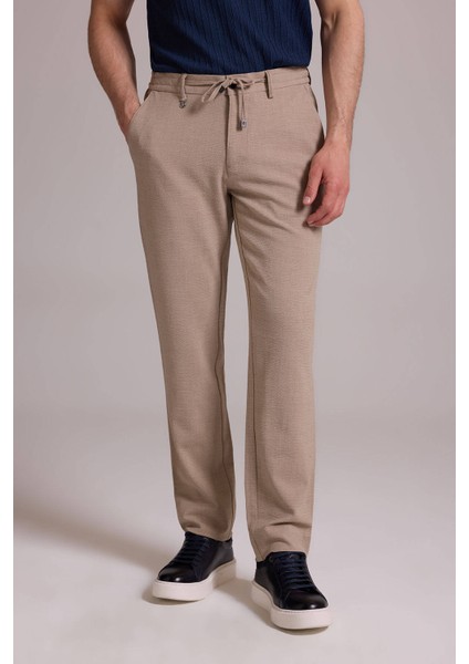 Erkek Bej Slim Fit Yazlık Yan Cepli Jogger Pantolon