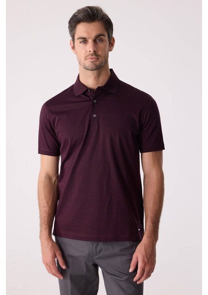 Erkek Bordo Regular Fit Desenli Merserize Polo Yaka Tişört