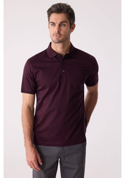 Erkek Bordo Regular Fit Desenli Merserize Polo Yaka Tişört modelleri