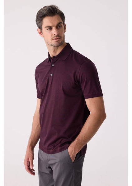 Erkek Bordo Regular Fit Desenli Merserize Polo Yaka Tişört fırsatları